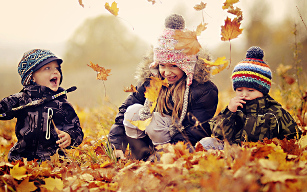 happy kids nature autumn leaves