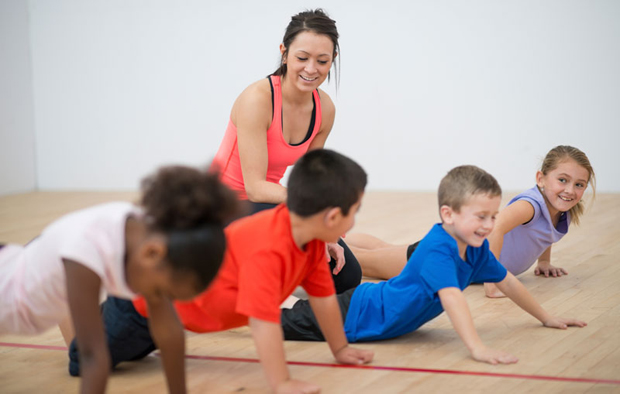 Kids doing push ups